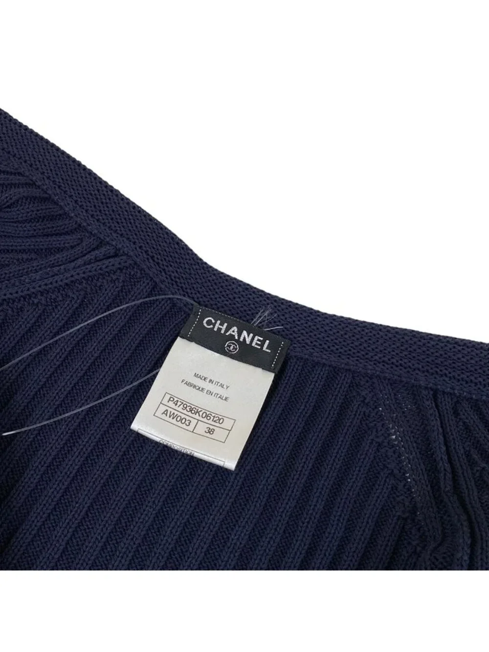 Chanel Cardigan M Navy Long Sleeve Cotton
